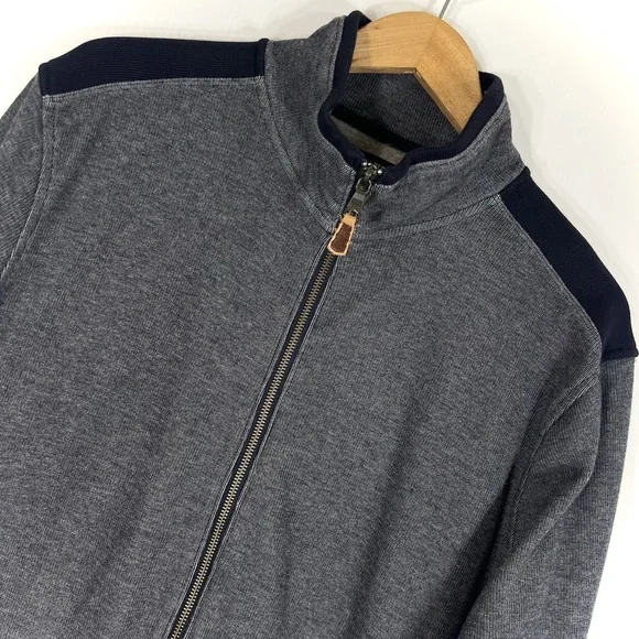 Banana Republic Men's Birdseye Full Zip Sweater‎ Size XL Preppy Gray Navy *READ*