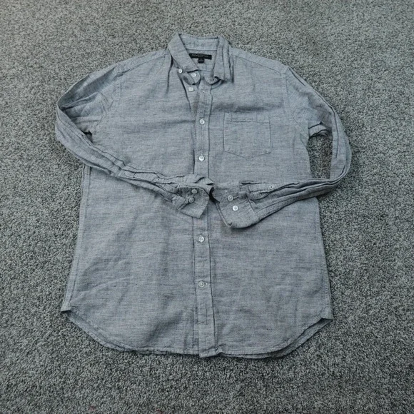Banana Republic Shirt Mens M Gray Linen Chambray Slim Fit Button Up Long Sleeve