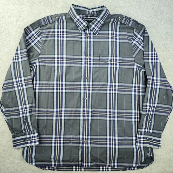 Banana Republic Shirt‎ Mens 2XL 18 18.5 Gray Blue Plaid Long Sleeve Button Up