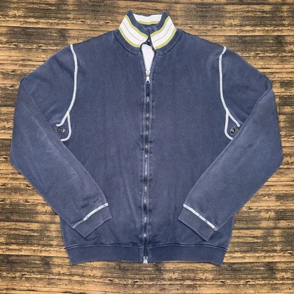 Banana Republic Men's Full Zip Track Jacket Blue Neon Green Size M Ivy Style