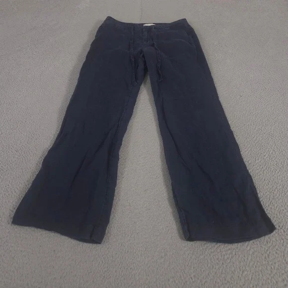 Banana Republic Pants Womens 2 Navy Wide Leg Linen Drawstring Pockets Trousers