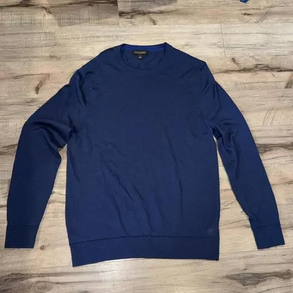 Men's Banana Republic Merino Wool Sweater‎ Large Navy Crew Neck Pullover Classic
