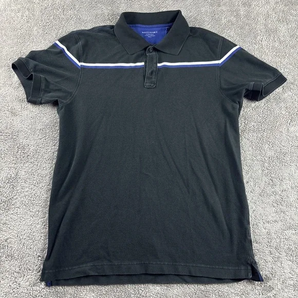 Banana Republic Short Sleeve Collar Polo Mens‎ Large Black Blue/White Stripe
