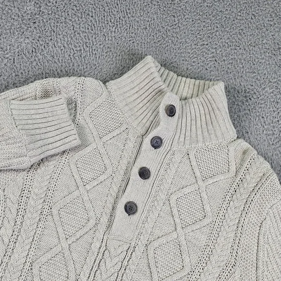 Banana Republic Sweater Mens Medium‎ Gray Cable Knit Button Mock Neck Henley