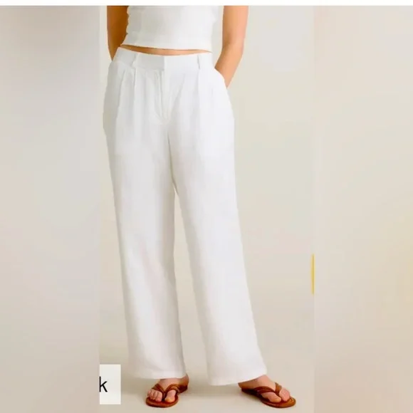 Quince White Wide-Leg Linen Pants