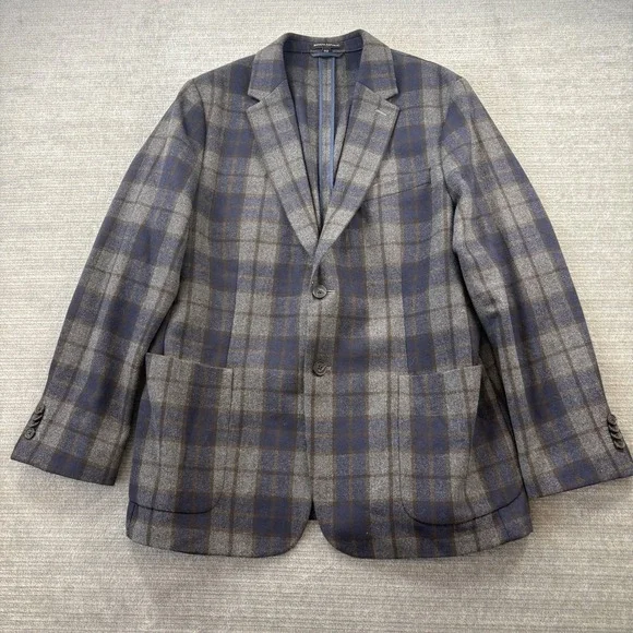Banana Republic Tailored Fit Blazer Mens 46R Wool Blend Gray Plaid Unconstructed