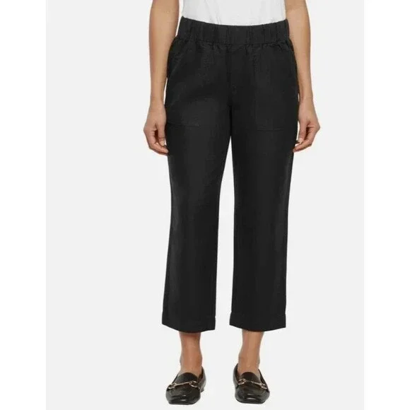 Banana Republic Women's XL True Black Tapered Crop Pull-On Linen Blend Pants