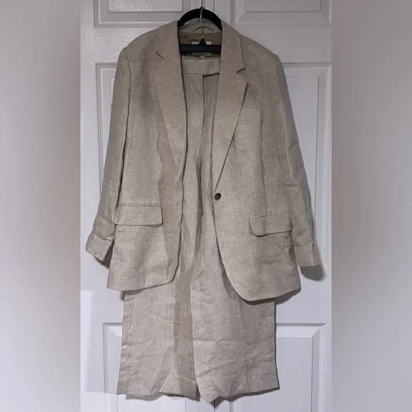 Women's BR Banana Republic Linen Natural Beige Suit