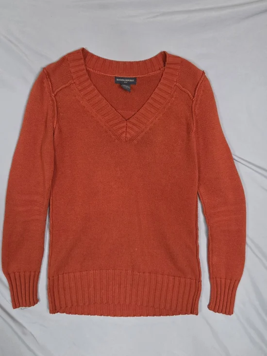 Banana Republic 100% Cotton Orange V-Neck Sweater XS