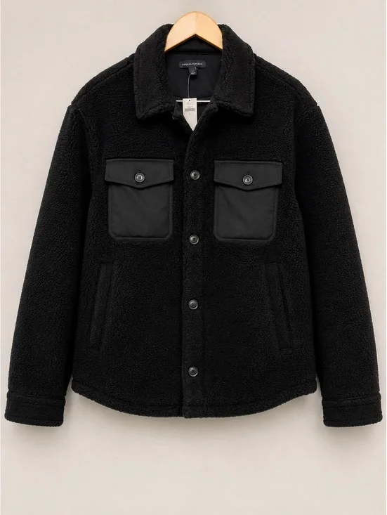 NWT Banana Republic Sherpa Shirt Jacket Black Size L