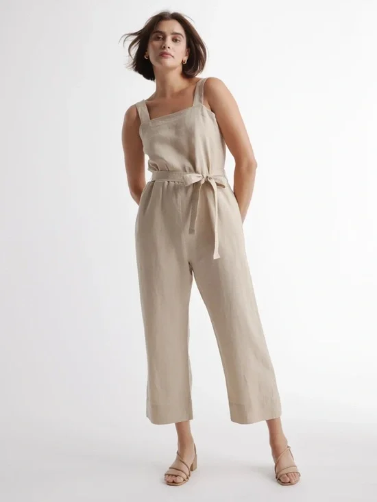 Quince 100% European Linen Square Neck Jumpsuit In Driftwood Size Small NWT