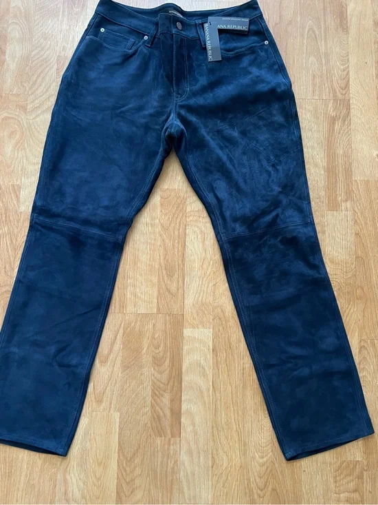 Banana Republic Genuine Goat Suede Leather Pants Sz34 NWT Navy Orig $600