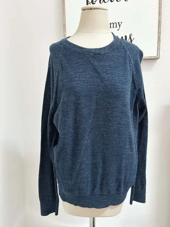 Banana Republic Organic Cotton Crew Neck Pullover Sweatshirt Blue Heather