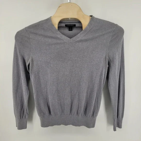 Banana Republic Luxury Blend V Neck Sweater Mens Large Gray‎ Silk Cashmere