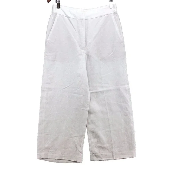 Wilfred Linen Pants Womens 8 Wide Leg High‎ Rise White Classic Beach Resortwear