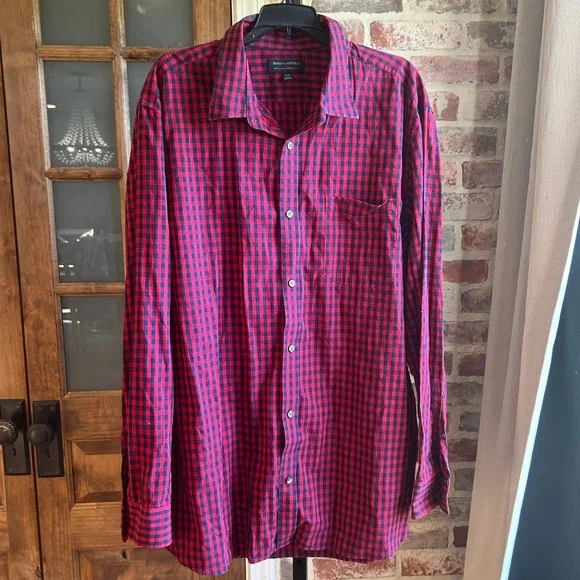 Banana Republic Button Down Shirt Mens Red Gingham Tailored Preppy Slim Fit XXL