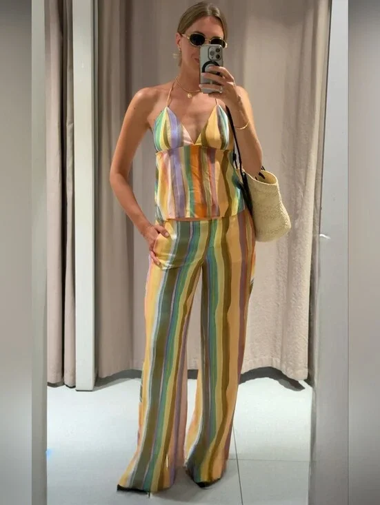 ZARA STRIPED WIDE LEG PANTS