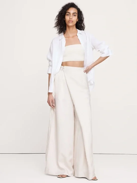 NEW! BANANA REPUBLIC CREAM WHITE VISCOSE-LINEN PALAZZO PANT - 875189 🧵
