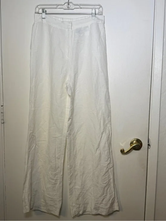 H&M Womens Sz 8 White Wide-Leg Linen Blend Pants Summer Classic