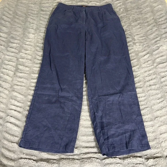 Quince Navy Blue 100% European Linen Wide Leg Pants Womens 12 High Rise Pleated