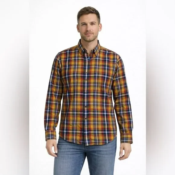 Banana Republic Men's Classic Cotton Multi Plaid Button Down Shirt Size Large