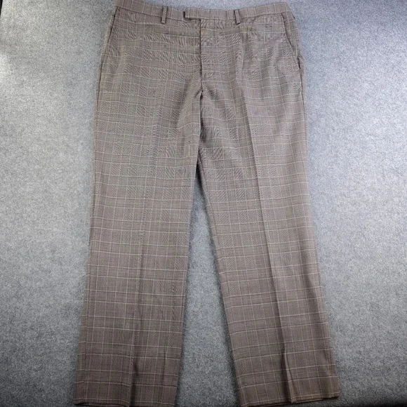 Banana Republic Dress Pants Mens 38x32 Slim Fit Brown Houndstooth Wool Stretch