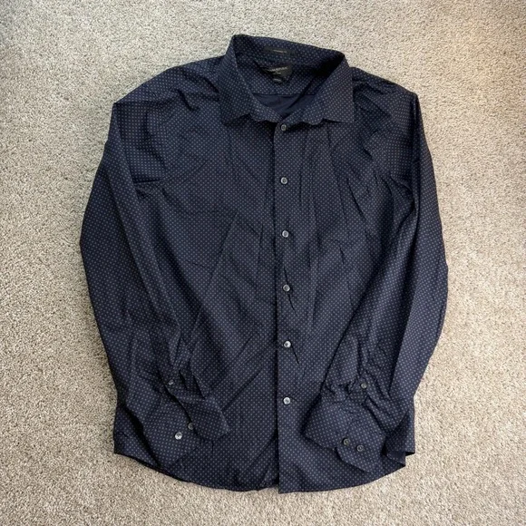 Banana Republic Dress Shirt Mens Large Blue Non Iron Untucked Fit Long Sleeve