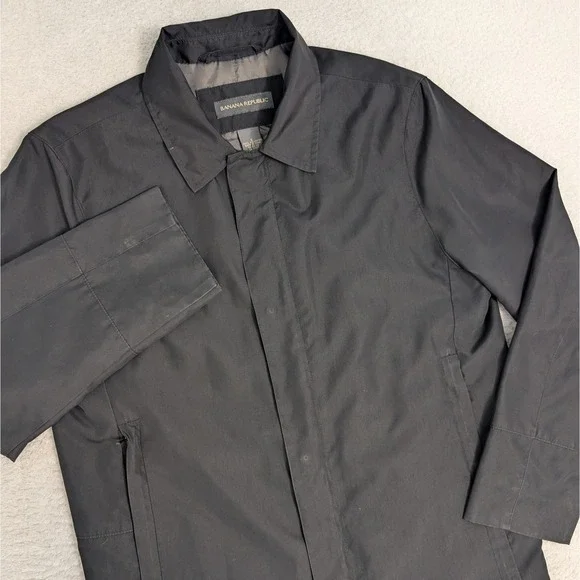 Banana Republic‎ Men's Sm Black Coat Water Resistant Trench Coat Full Zip Snap