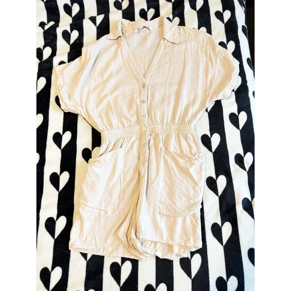 Zara Cream Linen Blend Romper Playsuit Size US Small