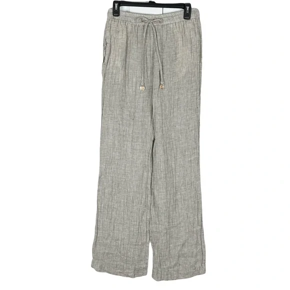 Nwot Zara Crinkle Wide Leg Linen Pant Small Embellished Drawstring