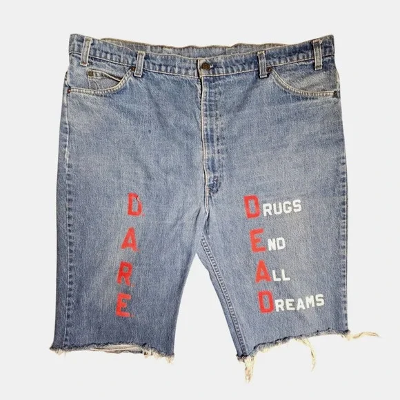 Levi's Orange Tab D.A.R E Cut-Off  Shorts Mens Blue‎ Denim Fringe Hem Size 44x13