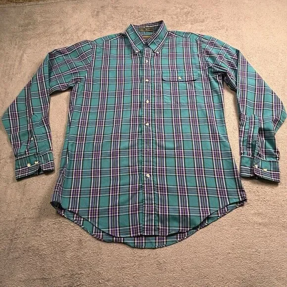 Levi Strauss Colorgraphs Button Down Shirt Mens M Vintage Plaid Teal Purple 90s