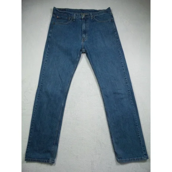 Levis Mens Jeans 36 x 34 Blue Denim 505‎ Straight Leg Regular Fit Stretch