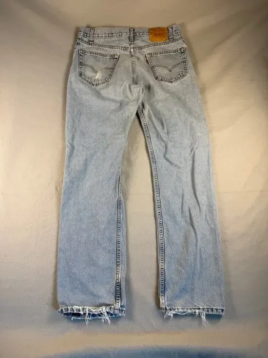 Levi's 505 Jeans Mens 36x34 Blue Straight Leg Regular Fit Light Wash Distressed