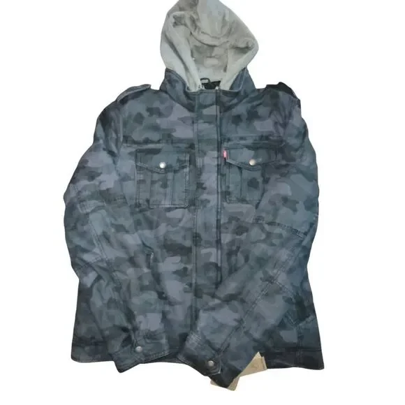 Levi's Men's Cotton Canvas Military Jacket NWT Large full-length zipper & snap-b
