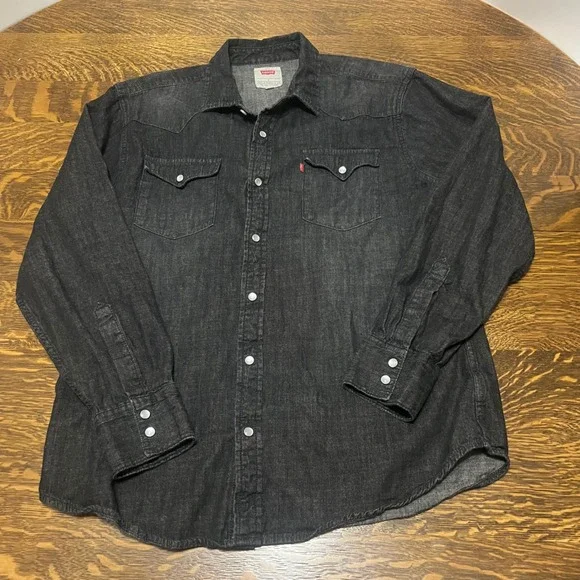 Levi's Denim Shirt Mens Large Black Pearl Snap Western Long Sleeve 3LYLW2262