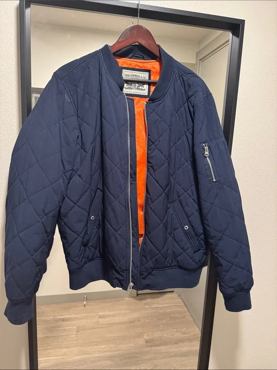 Levi's Navy Quilted Bomber Jacket with Orange Interior