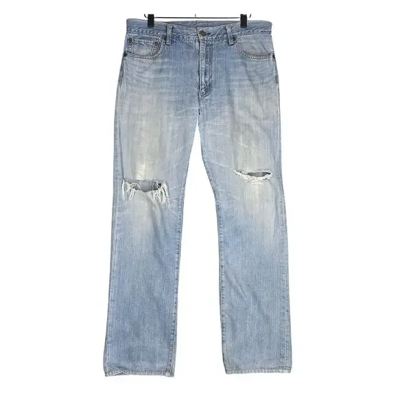 LEVI’S 505 RED LOOP – Y2K DISTRESSED STRAIGHT LEG LIGHT BLUE JEANS – MEN’S 33×33