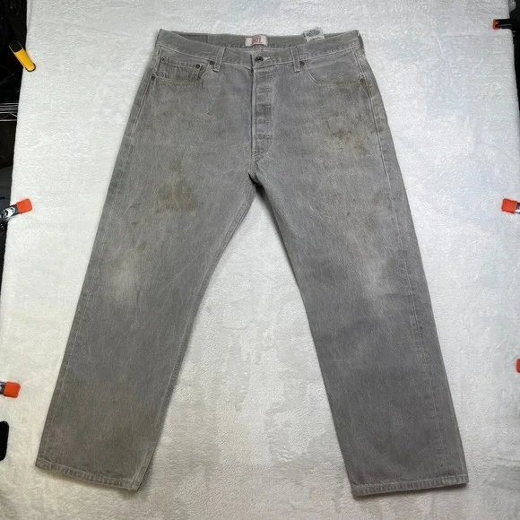 Levi's 501 Jeans Mens Gray Denim Pockets Classic Straight Leg Button Fly - 35X27