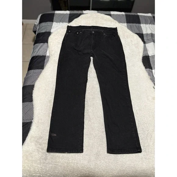 Levi's 514 Mens 40x32 Slim Straight Denim Black Jeans Stain