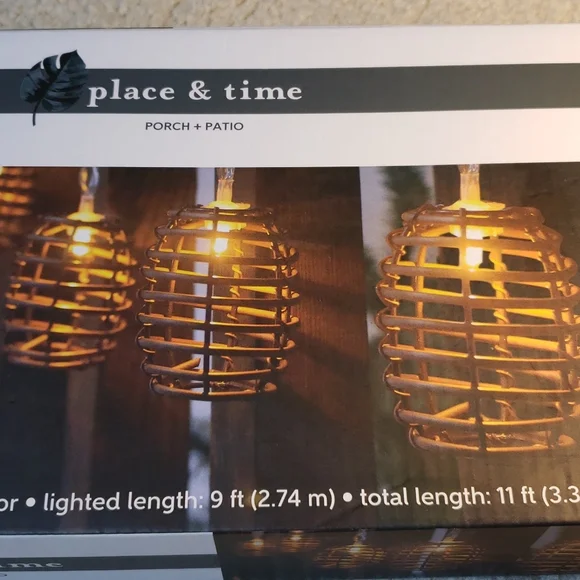 Place & Time NWT Wicker Porch and Patio String Lights