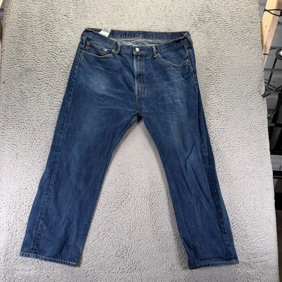 Levi's 505 Jeans Mens 42x30 Blue Cotton Denim Straight Leg Travel Faded Workwear