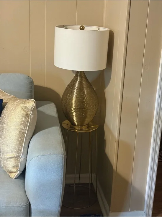 Wrapped Wire Gold Table Lamp with White Shade