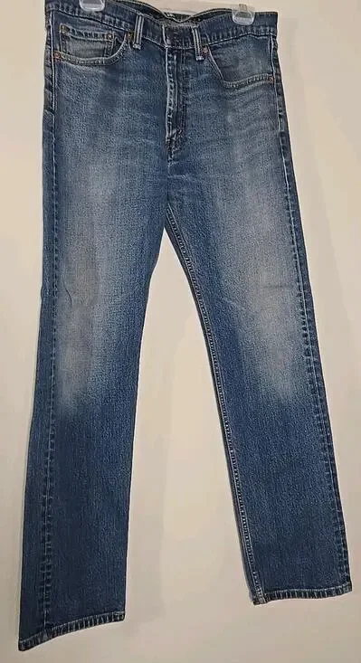 Levi’s 505 Regular Fit Jeans Men’s 34x32 Blue Denim Straight Leg Distressed #217