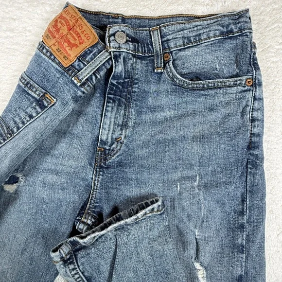 Levi's 510 Skinny Mens 32/32 Blue Stretch Distressed Ripped Denim Jeans