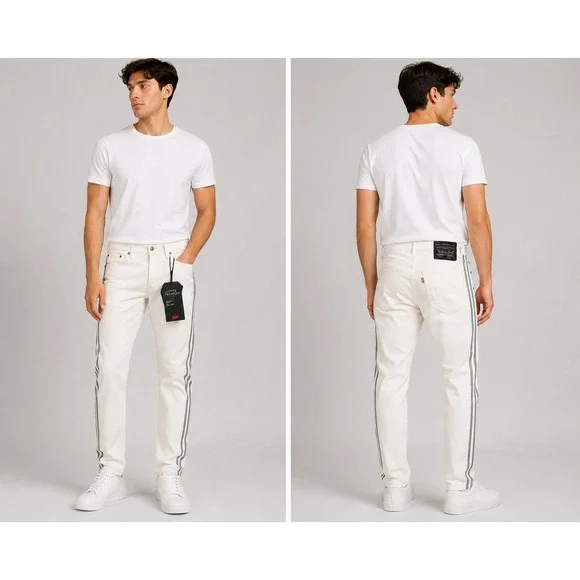 Levis Premium 511 Slim White Jeans Grey Side Stripe Stretch Denim 30x30 NEW