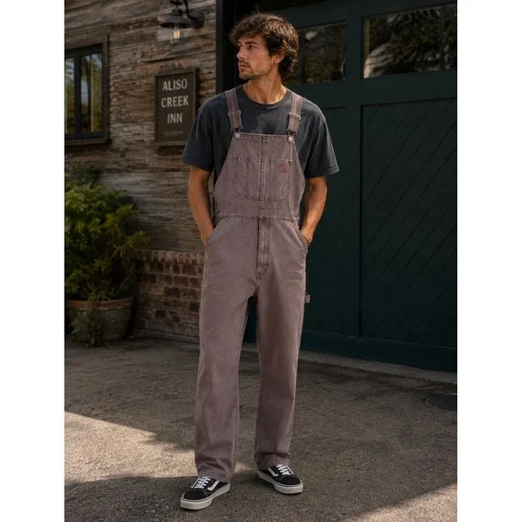 Levis Mens Canvas Carpenter Overalls Brown Utility Workwear Dungarees Large