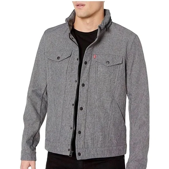 Levis Commuter Trucker Mens Size XXL Gray‎ Snap Front Pockets Coat Casual Biggy