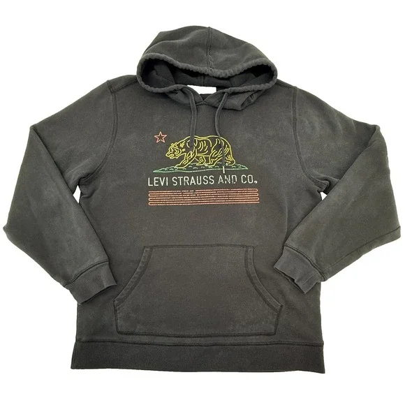 Levi Strauss Hoodie Mens Large‎ Black Bear Graphic Pullover Sweatshirt