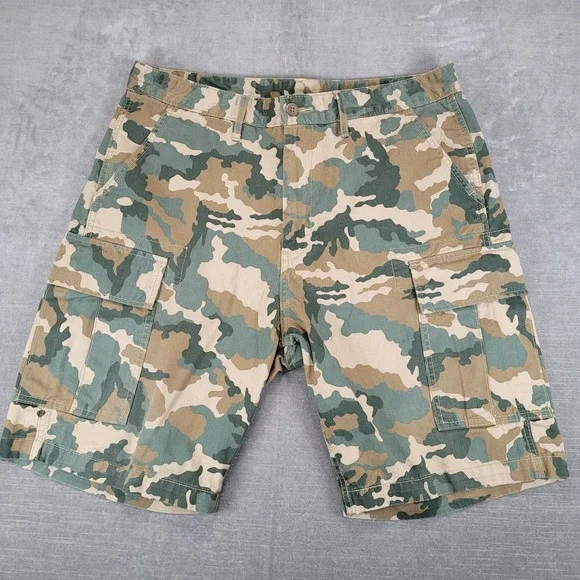 Levi's Mens Camo Cargo Shorts Green Brown Camouflage Multi Pocket Size‎ 36